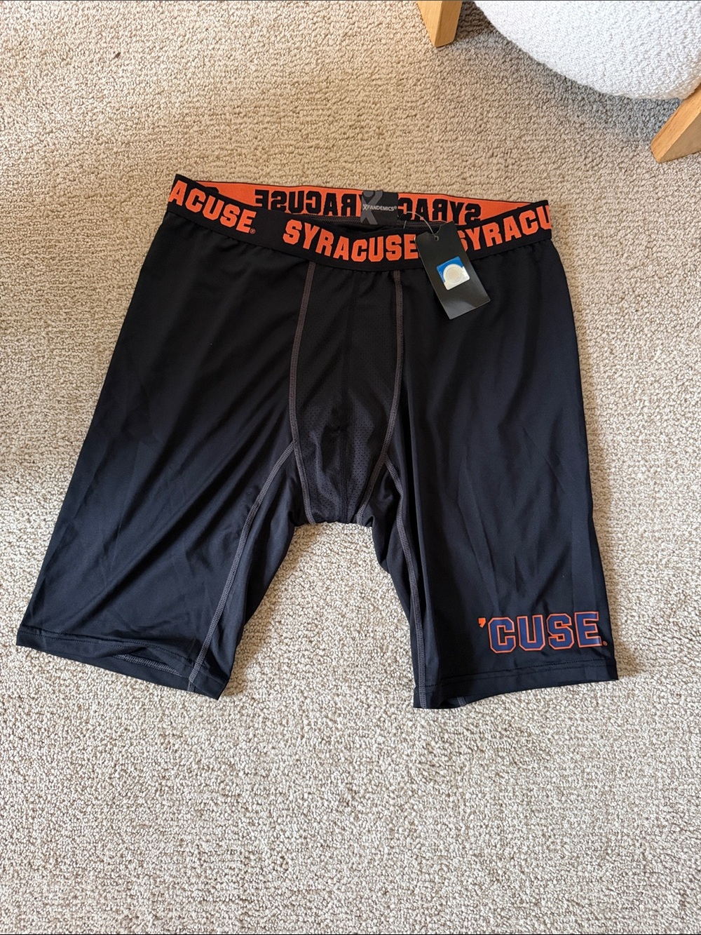 NWT Syracuse Men's Black Performance Boxer Briefs with Orange Waistband LONG